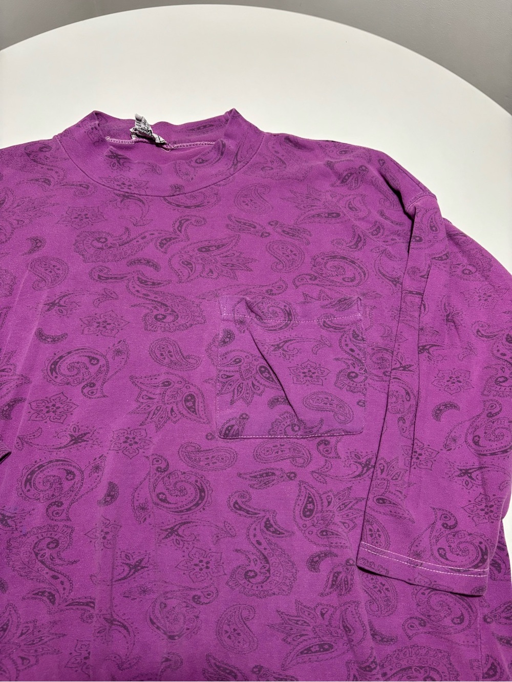 Vintage Sandros Sport Purple & Black Paisley Print Boho Hippie Cotton Mockneck
